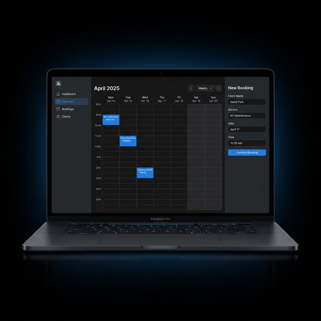 Online booking calendar and scheduling dashboard