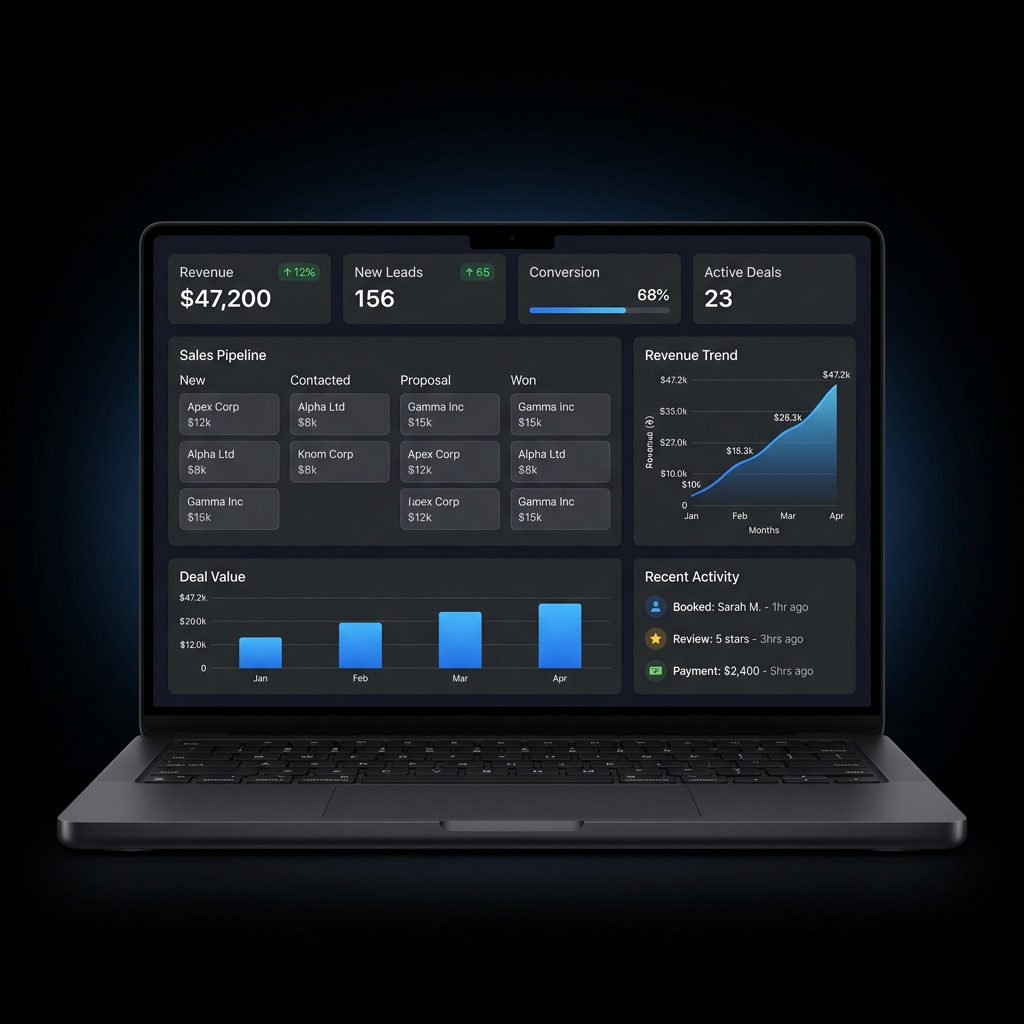 Business CRM dashboard with revenue metrics